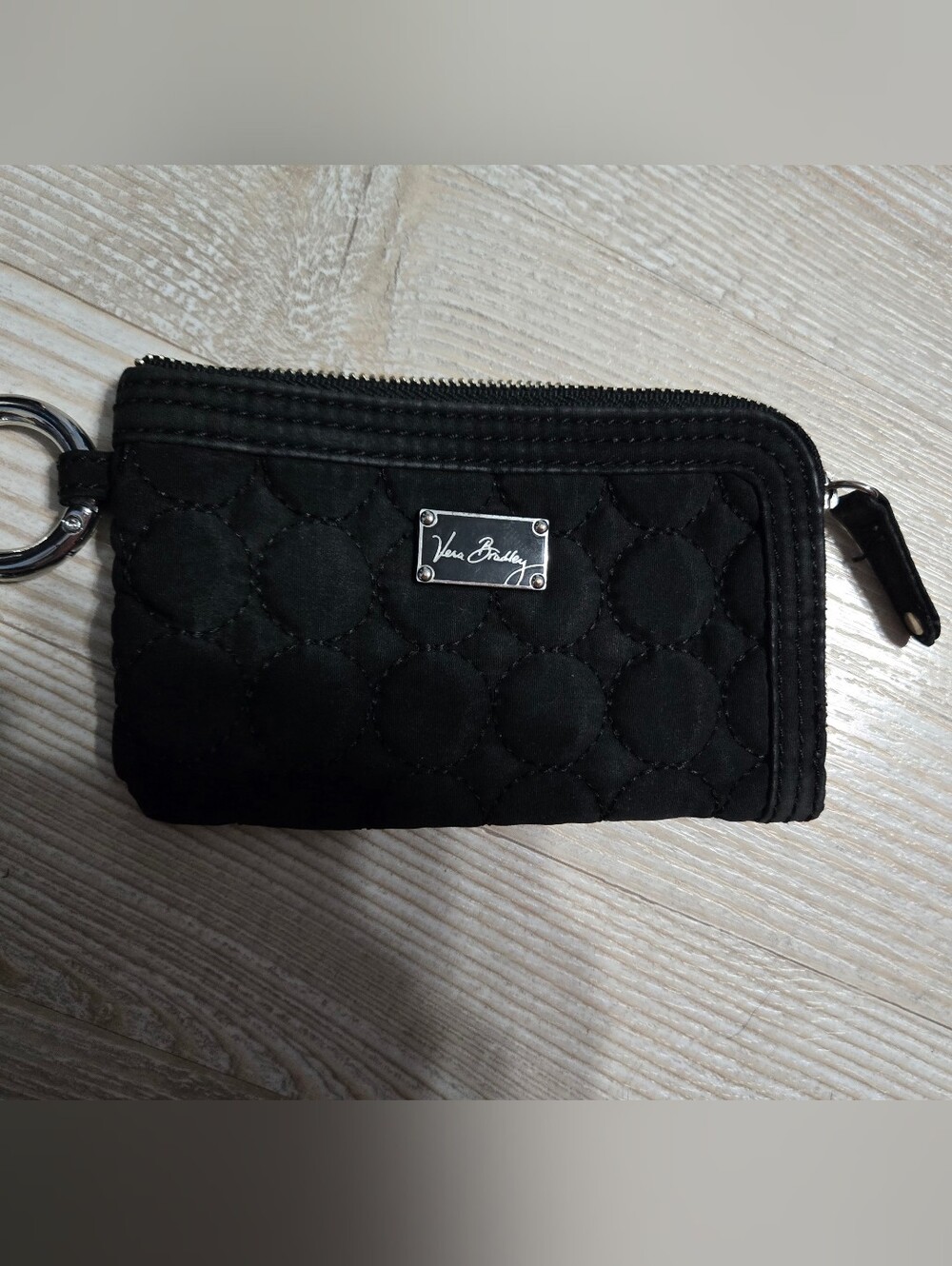 Vera Bradley Zip ID Case Black Quilted Microfiber Key Ring